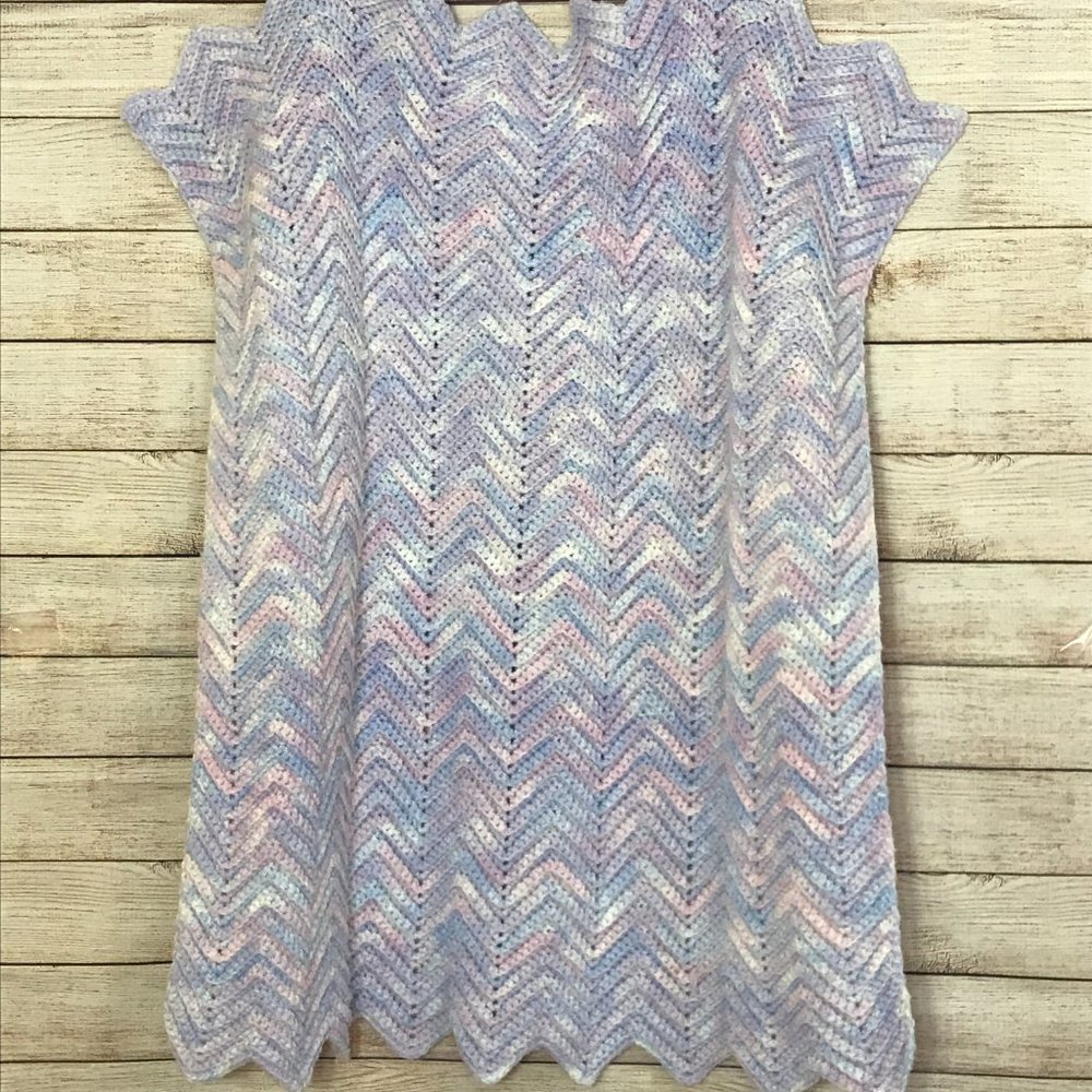 Handmade Crocheted Baby Blanket in Purple, Blue and Pink - 28" x 33"